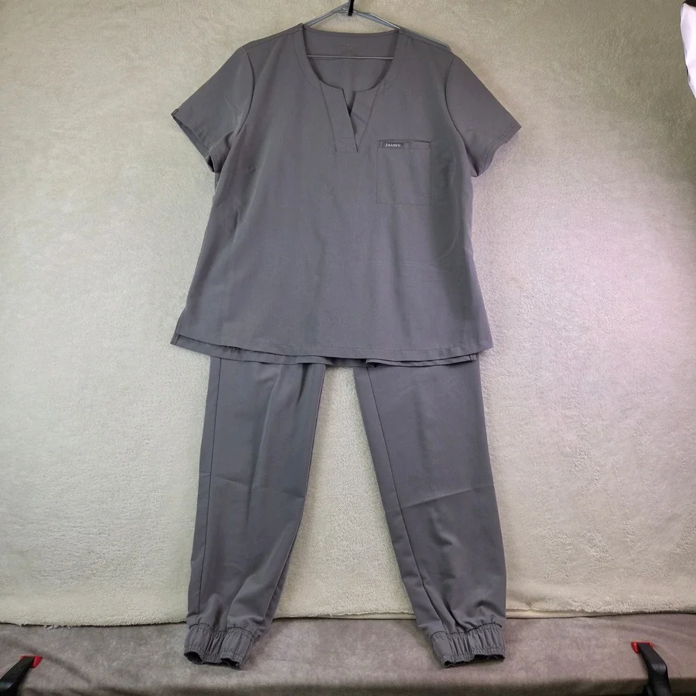Jaanuu Womens Grey Scrub Set Top XL and Jogger Pants Size L Medical Uniform